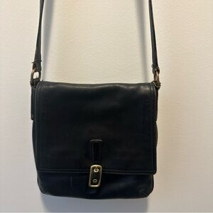 Vintage Coach Black Leather Crossbody Bag | Classic Buckle Flap | Fair Condition